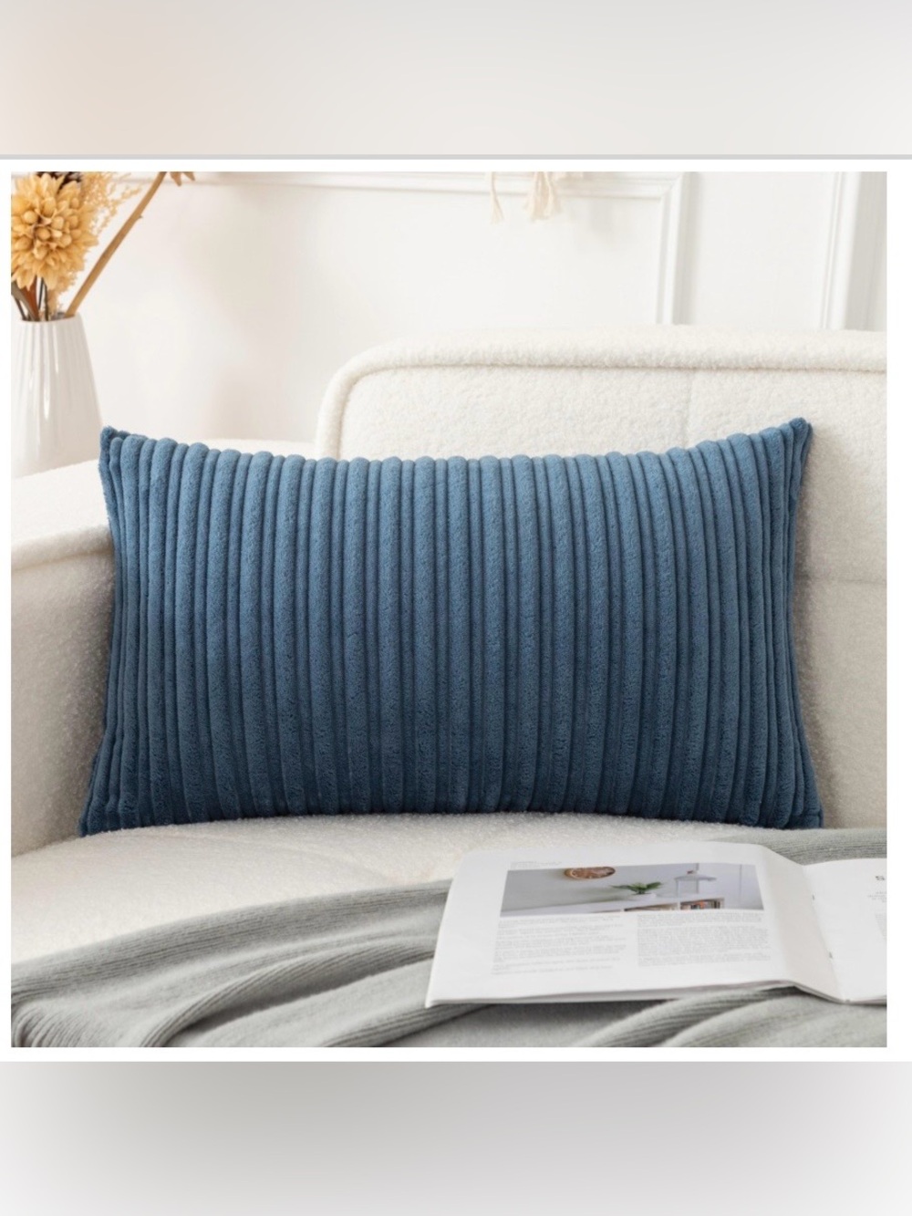 Striped Corduroy Lumbar Pillow Cover Rectangular 14x24” (1-count) DUSTY BLUE
